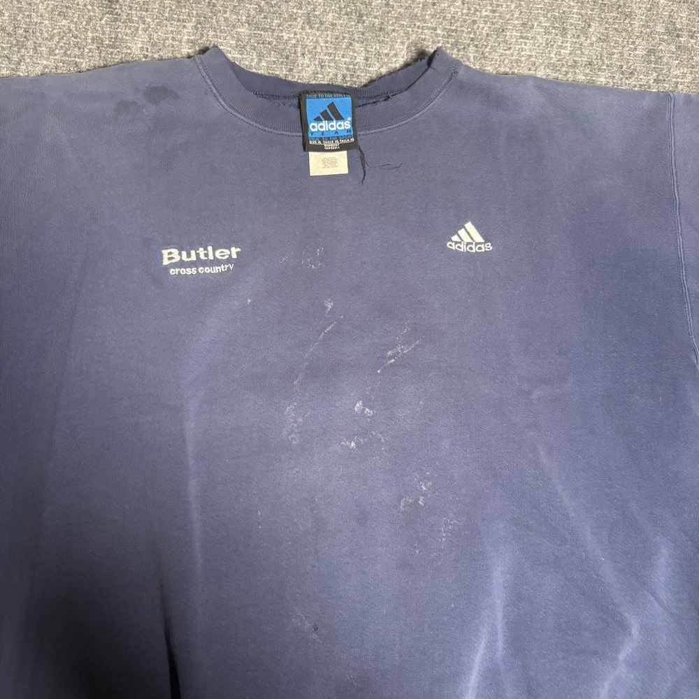 Vintage 90s Adidas Butler Cross Country Crewneck Sweatshirt Blue XL Spell Out - Picture 3 of 7